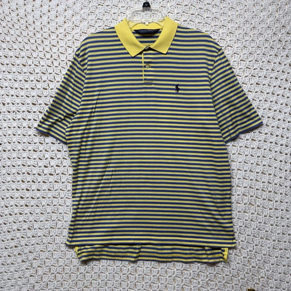Polo Golf Ralph Lauren Shirt Men's L Blue Yellow Striped 100%Pima Cotton Polo